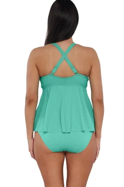 Sunsets Escape Aqua Mist Sandbar Rib Marin Tankini Top