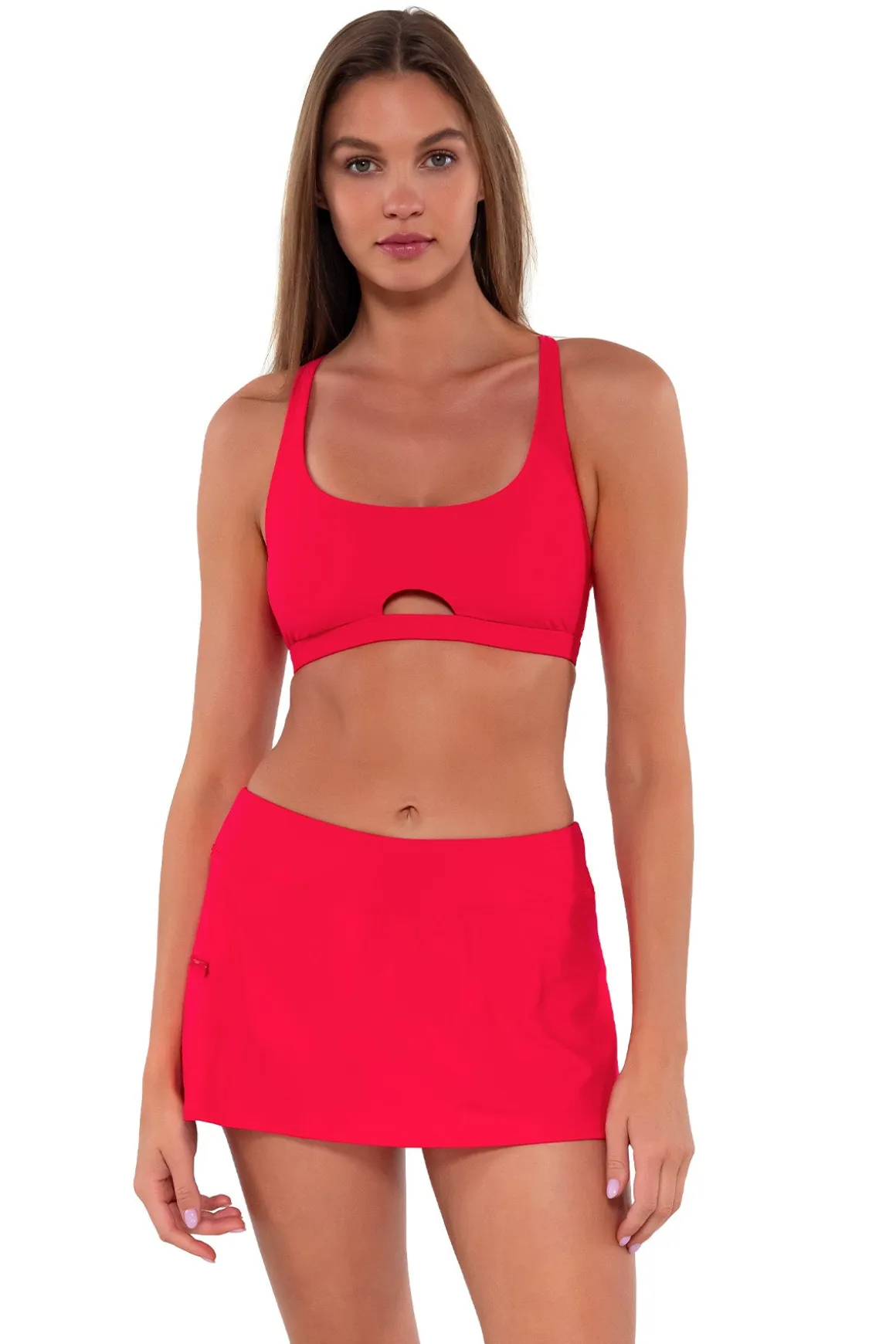 Sunsets Geranium Sporty Swim Skirt