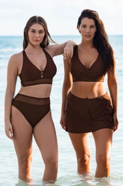 Sunsets Tiki Brown Sporty Swim Skirt